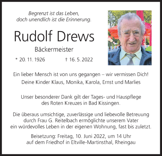 Anzeige von Rudolf Drews von MGO