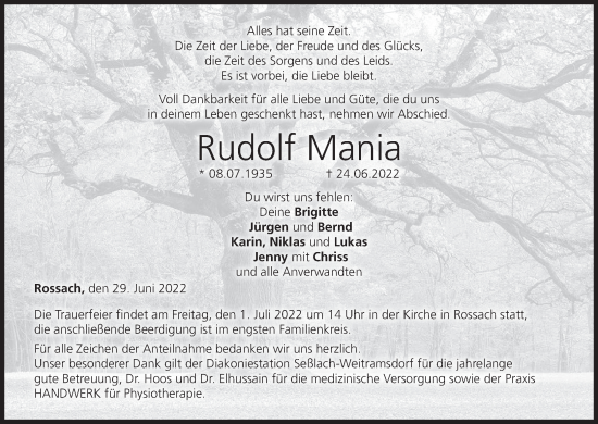Anzeige von Rudolf Mania von MGO