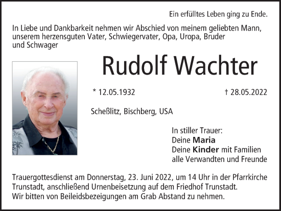 Anzeige von Rudolf Wachter von MGO