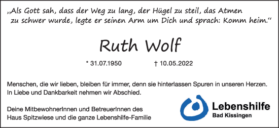 Anzeige von Ruth Wolf von MGO