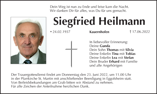 Anzeige von Siegfried Heilmann von MGO