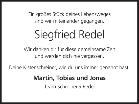Anzeige von Siegfried Redel von MGO