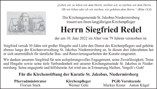 Anzeige von Siegfried Redel von MGO