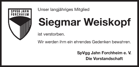 Anzeige von Siegmar Weiskopf von MGO