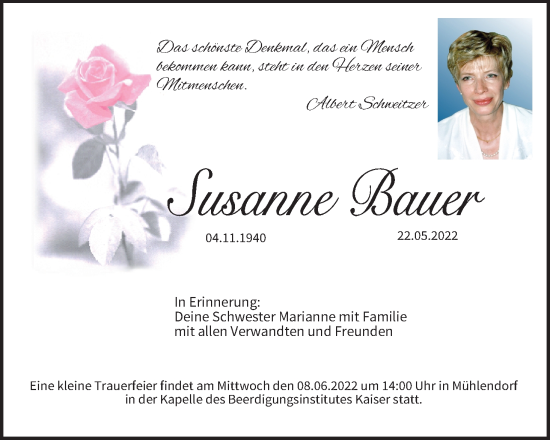Anzeige von Susanne Bauer von MGO