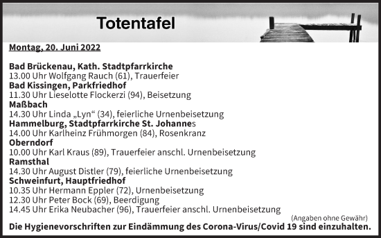 Anzeige von Totentafel vom 20.06.2022 von MGO