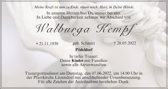 Anzeige von Walburga Kempf von MGO