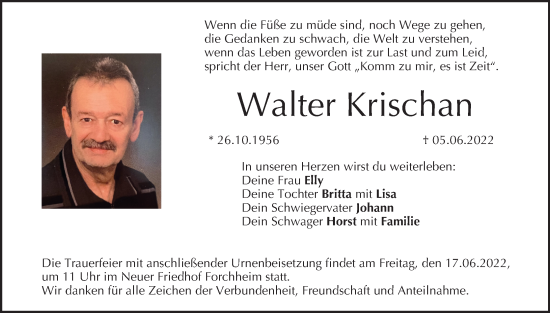 Anzeige von Walter Krischan von MGO