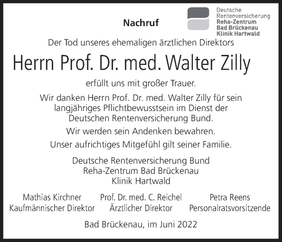 Anzeige von Walter Zilly von MGO