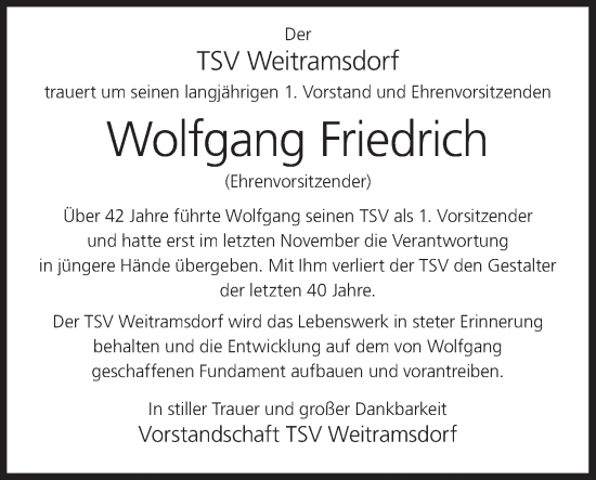 Anzeige von Wolfgang Friedrich von MGO