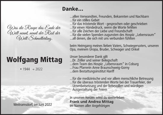 Anzeige von Wolfgang Mittag von MGO