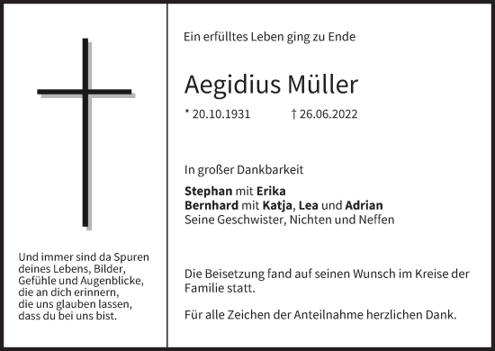 Anzeige von Aegidius Müller von MGO