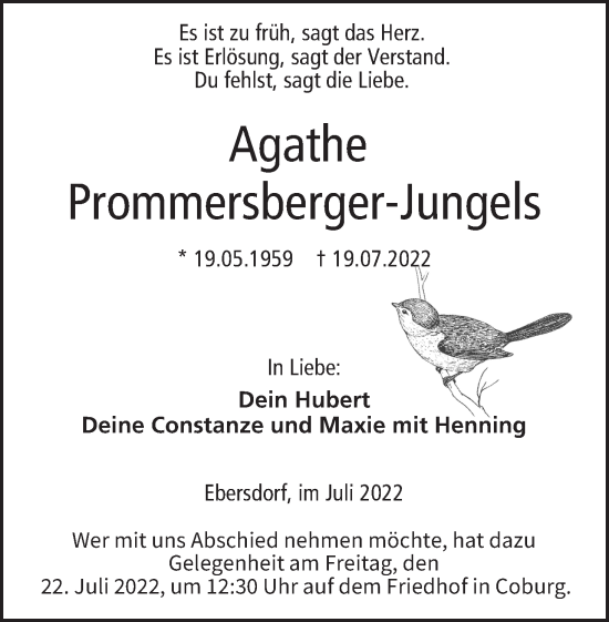 Anzeige von Agathe Prommersberger-Jungels von MGO