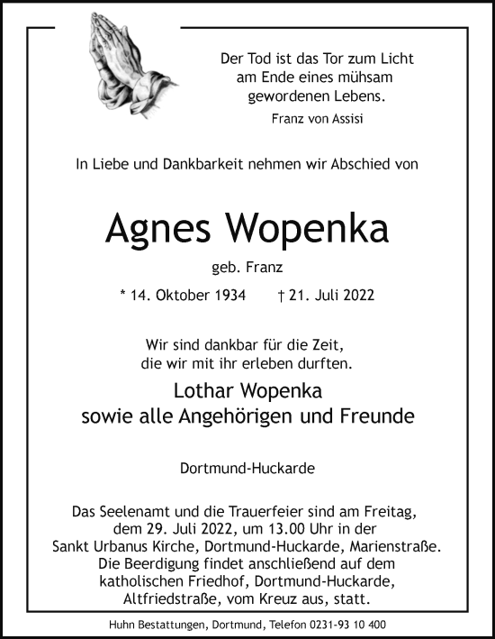 Anzeige von Agnes Wopenka von MGO