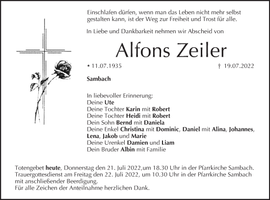 Anzeige von Alfons Zeiler von MGO