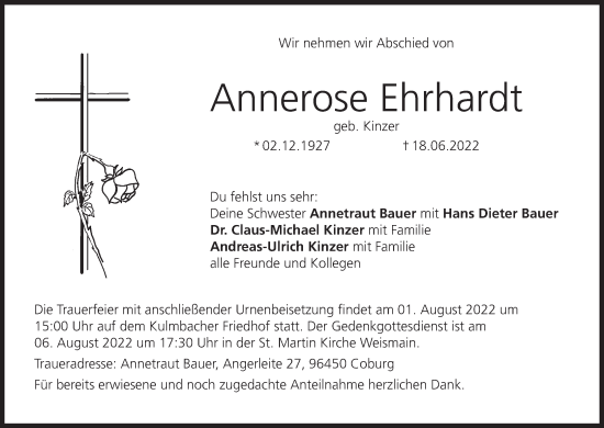 Anzeige von Annerose Ehrhardt von MGO