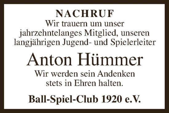 Anzeige von Anton Hümmer von MGO