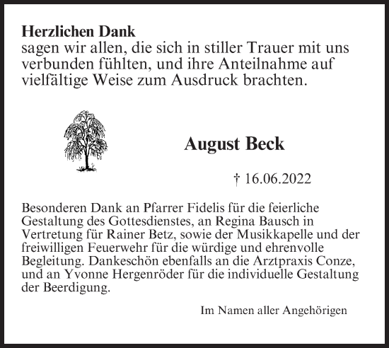 Anzeige von August Beck von MGO