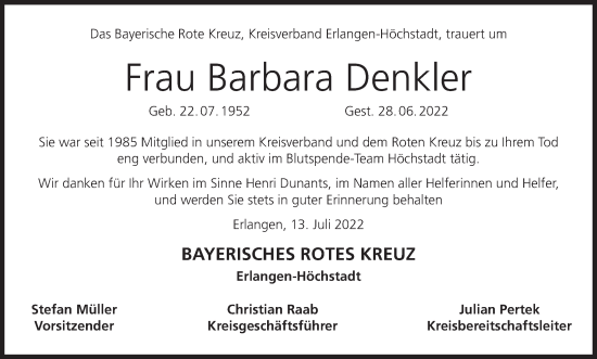 Anzeige von Barbara Denkler von MGO