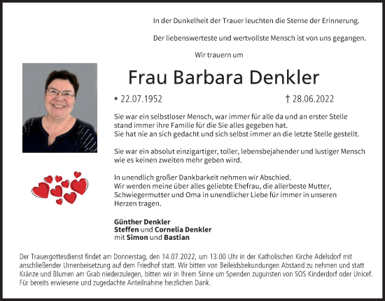 Anzeige von Barbara Denkler von MGO