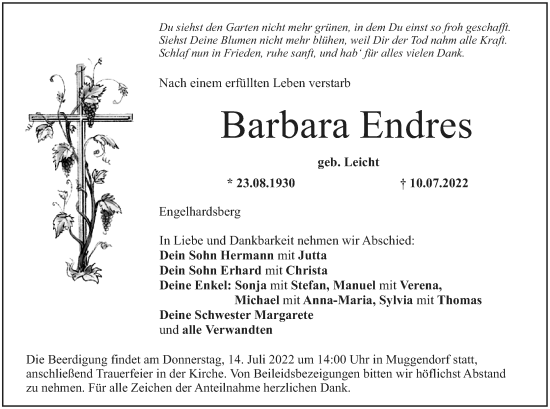 Anzeige von Barbara Endres von MGO