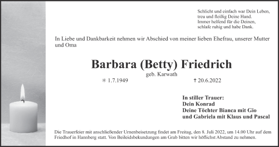 Anzeige von Barbara Friedrich von MGO