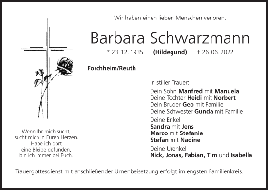 Anzeige von Barbara Schwarzmann von MGO