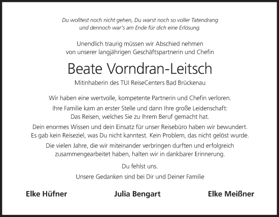 Anzeige von Beate Vorndran-Leitsch von MGO