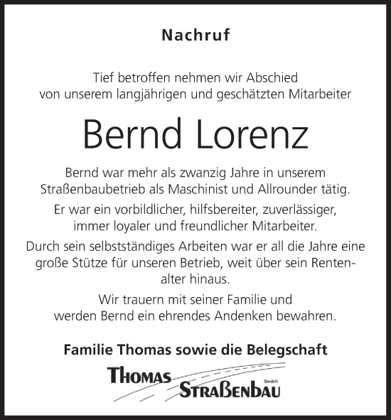 Anzeige von Bernd Lorenz von MGO