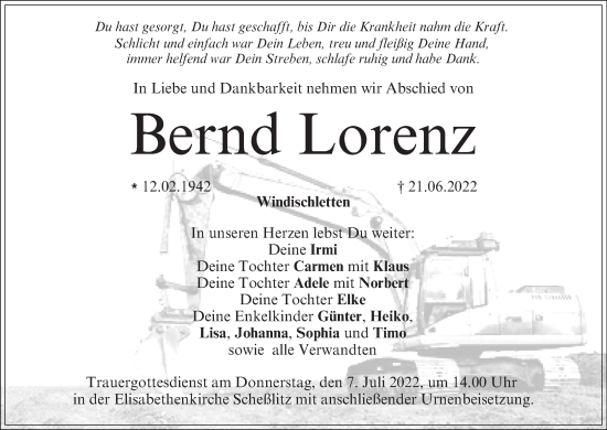 Anzeige von Bernd Lorenz von MGO