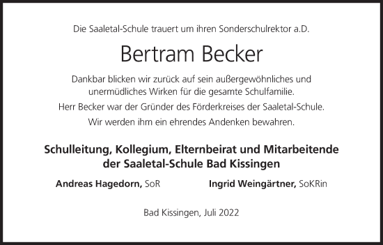 Anzeige von Bertram Becker von MGO