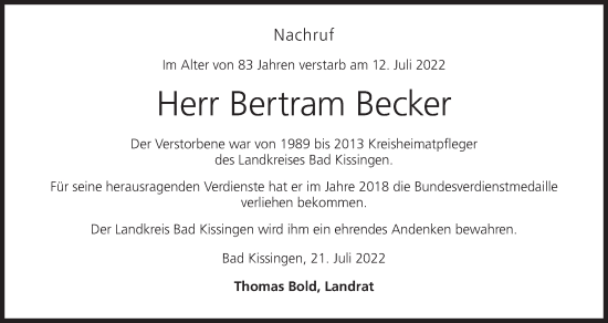 Anzeige von Bertram Becker von MGO