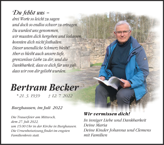 Anzeige von Bertram Becker von MGO