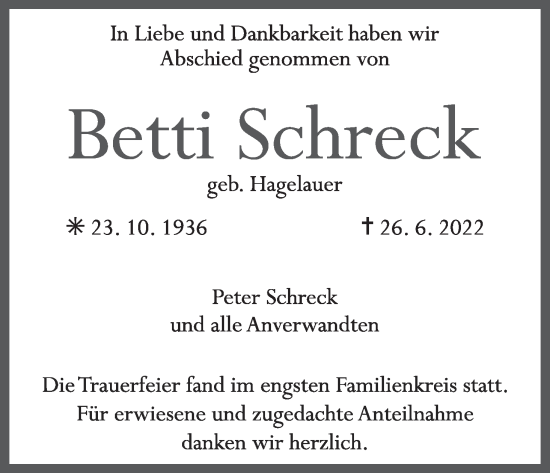 Anzeige von Betti Schreck von MGO