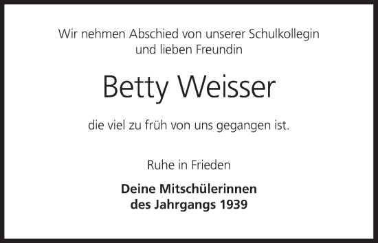 Anzeige von Betty Weisser von MGO