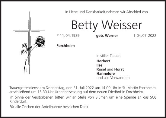 Anzeige von Betty Weisser von MGO