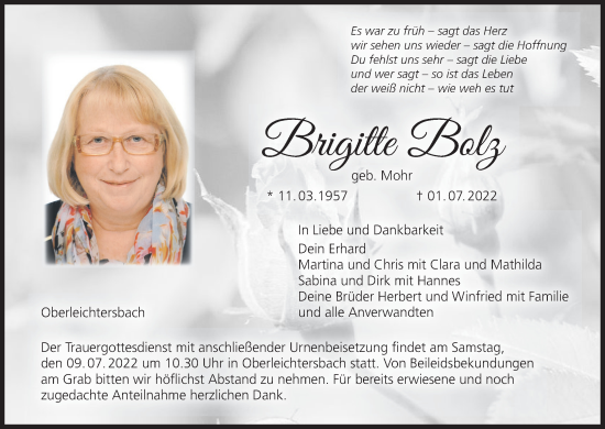 Anzeige von Brigitte Bolz von MGO