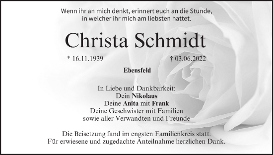 Anzeige von Christa Schmidt von MGO