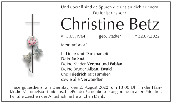 Anzeige von Christine Betz von MGO