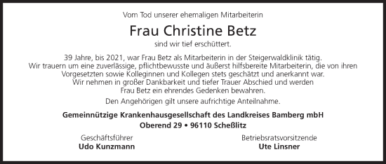 Anzeige von Christine Betz von MGO