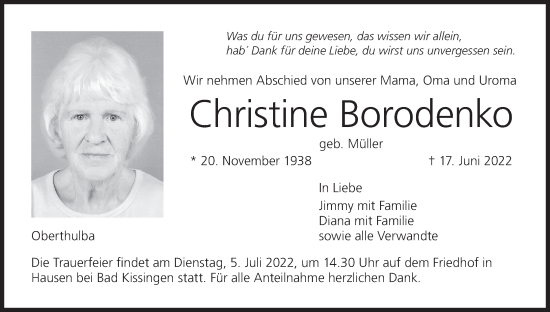 Anzeige von Christine Borodenko von MGO