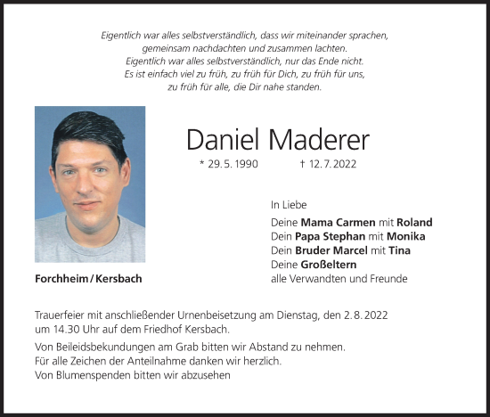 Anzeige von Daniel Maderer von MGO