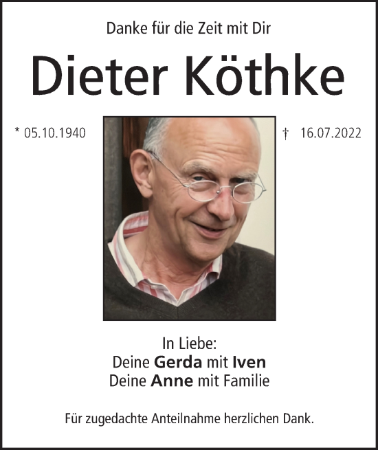 Anzeige von Dieter Köthke von MGO