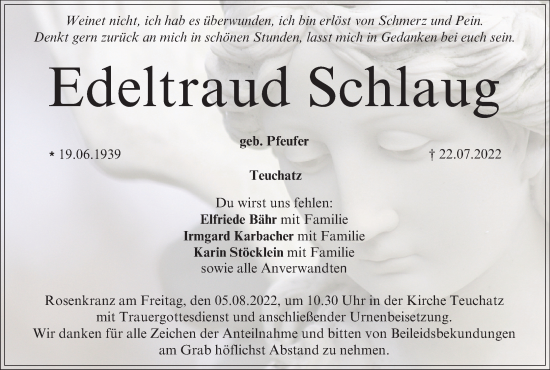 Anzeige von Edeltraud Schlaug von MGO
