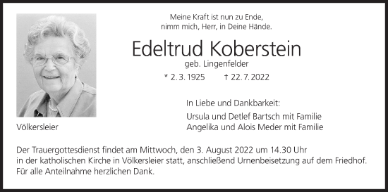 Anzeige von Edeltrud Koberstein von MGO