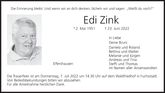 Anzeige von Edi Zink von MGO
