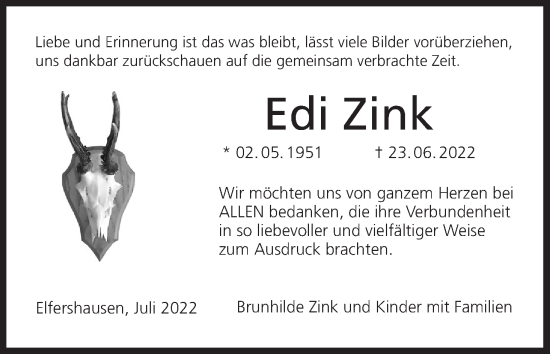 Anzeige von Edi Zink von MGO