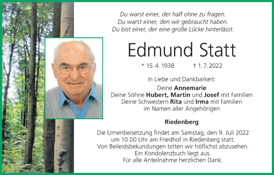 Anzeige von Edmund Statt von MGO