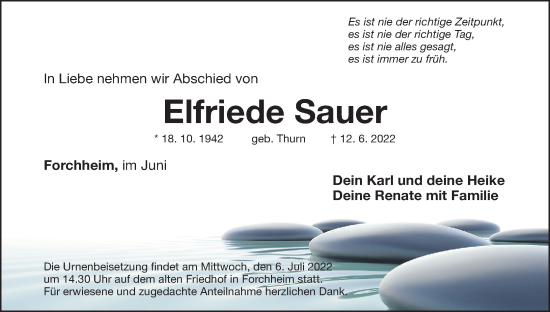 Anzeige von Elfriede Sauer von MGO