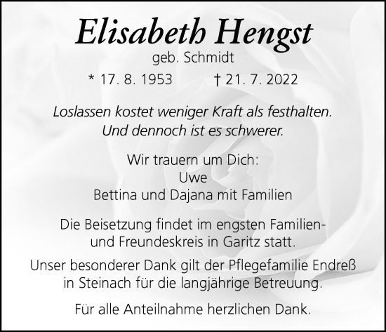 Anzeige von Elisabeth Hengst von MGO